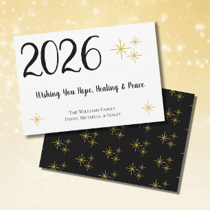 Happy New Year 2021 Hope Healing Peace Black Gold Holiday Card