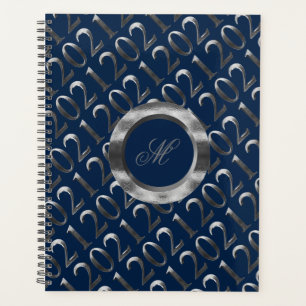 Happy New Year 2021 Navy Blue Silver Grey Elegant Planner