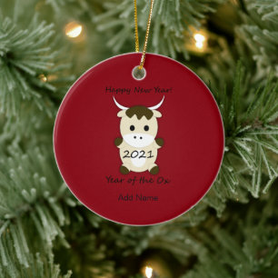 Happy New Year 2021 Year of the Ox Ceramic Ornament