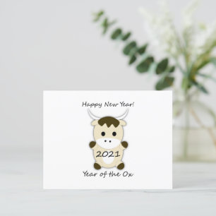 Happy New Year 2021 Year of the Ox Holiday Postcard