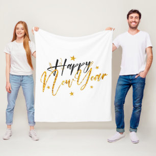 Happy New Year 2022 Design with Glittered Letter Fleece Blanket