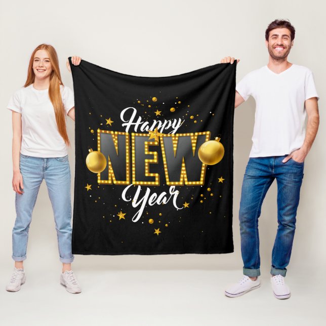 Happy New Year 2022 Design with Light Bulb Letter Fleece Blanket (In Situ)