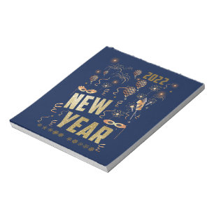 Happy New Year 2022, festive glitter gold holiday Notepad