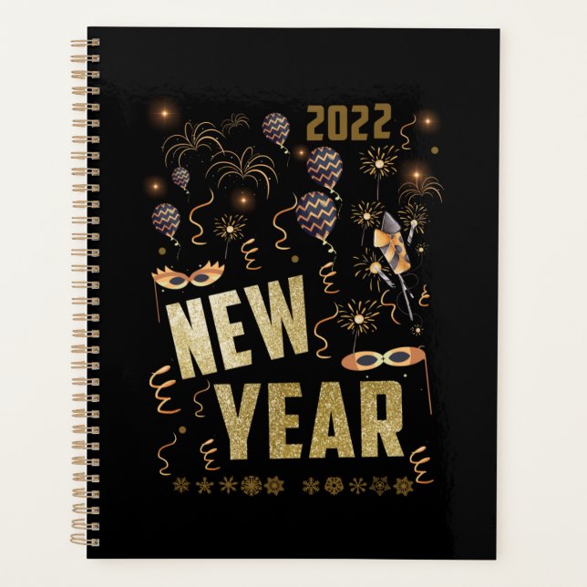 Happy New Year 2022, festive glitter gold holiday Planner (Front)
