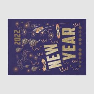 Happy New Year 2022, festive glitter gold holiday Tissue Paper