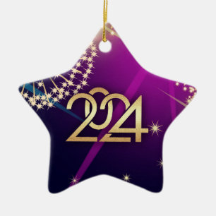 Happy New Year 2022. Fireworks design Ceramic Ornament