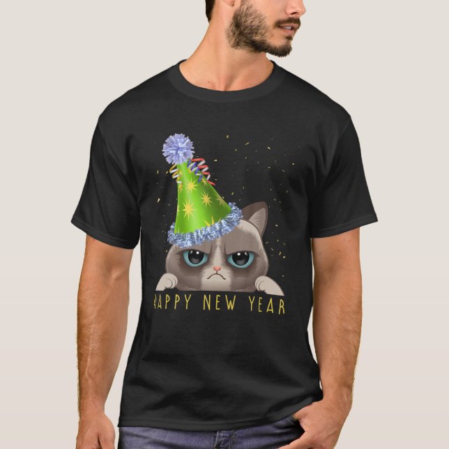 Happy New Year 2022 Funny New Year's Eve Cat Party T-Shirt (Front)