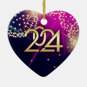 Happy New Year 2022 Heart Shape Ceramic Ornament