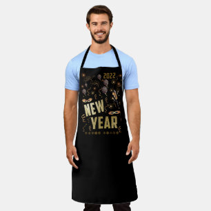 Happy New Year 2022, Holiday Gold Glitter Festive Apron