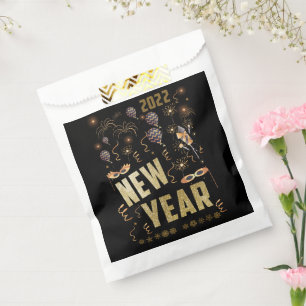 Happy New Year 2022, Holiday Gold Glitter Festive Favour Bag