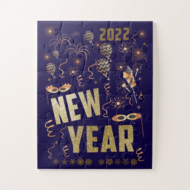 Happy New Year 2022, Holiday Gold Glitter Festive Jigsaw Puzzle (Vertical)
