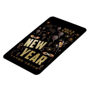 Happy New Year 2022, Holiday Gold Glitter Festive Magnet