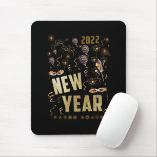 Happy New Year 2022, Holiday Gold Glitter Festive Mouse Pad