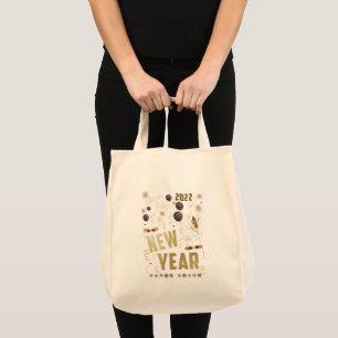 Happy New Year 2022, Holiday Gold Glitter Festive Tote Bag