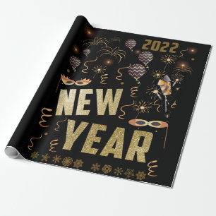 Happy New Year 2022, Holiday Gold Glitter Festive Wrapping Paper