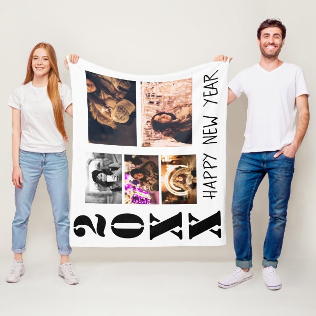 Happy New Year 2023 5 Photo Collage Fleece Blanket (In Situ)