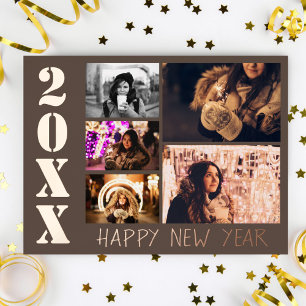 Happy New Year 2023  5 Photo Collage Real Foil Holiday Postcard