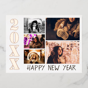 Happy New Year 2023 5 Photo Collage Real  Foil Holiday Postcard