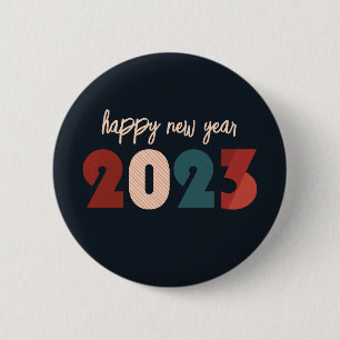 Happy new year 2023 text 6 cm round badge
