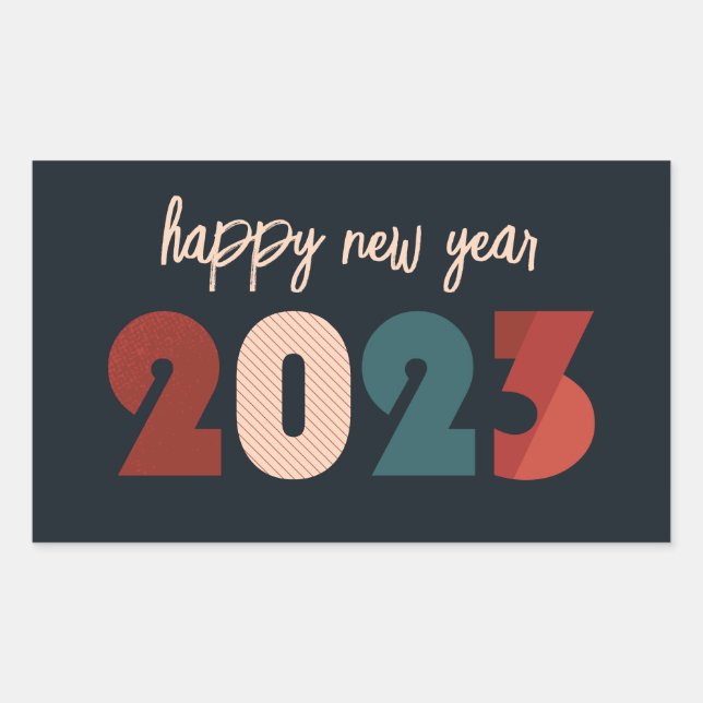 Happy new year 2023 text rectangular sticker (Front)