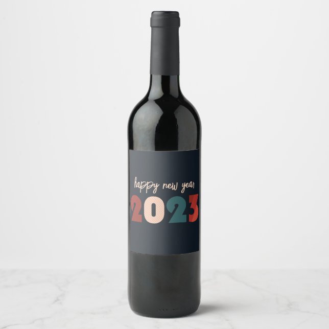 Happy new year 2023 text  wine label (Front)