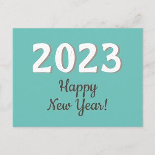 Happy New Year 2023 Typography Turquoise  Postcard