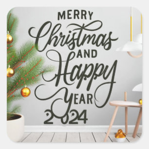 happy new year 2024 and Chris  Square Sticker