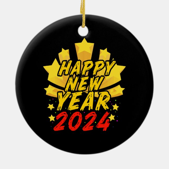 Happy New Year 2024  Ceramic Ornament (Back)