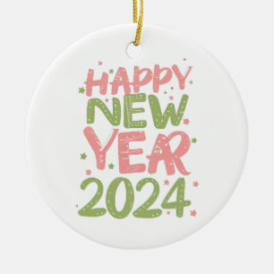 Happy New Year 2024 Ceramic Ornament