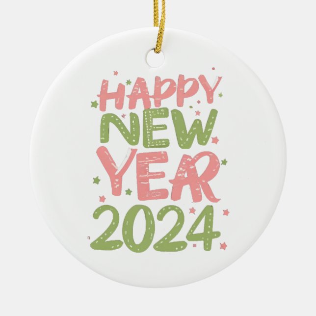 Happy New Year 2024 Ceramic Ornament (Front)