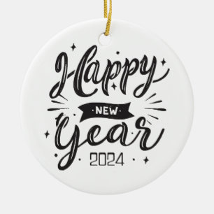 Happy new year 2024  ceramic ornament