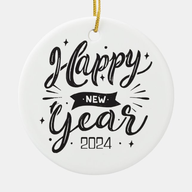 Happy new year 2024  ceramic ornament (Front)
