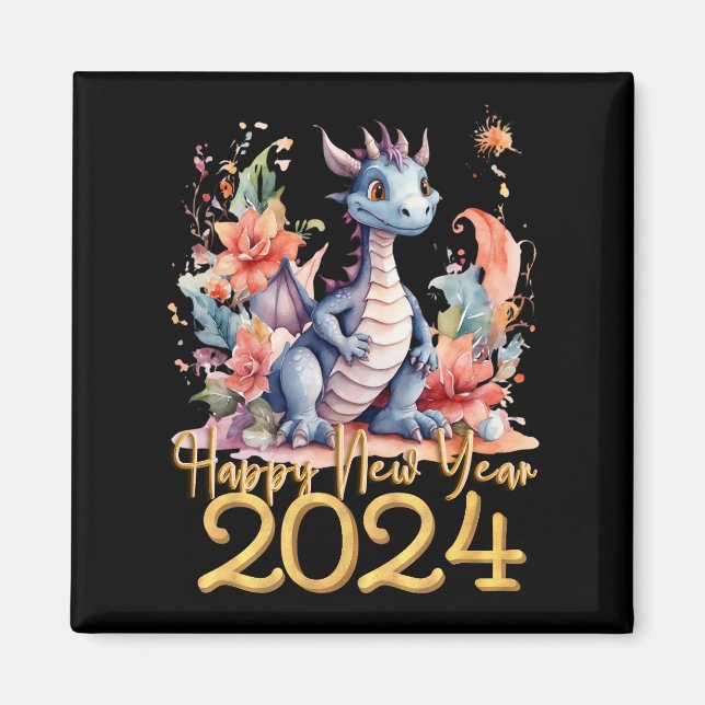 Happy New Year 2024 Chinese Dragon Water Colour Magnet (Front)