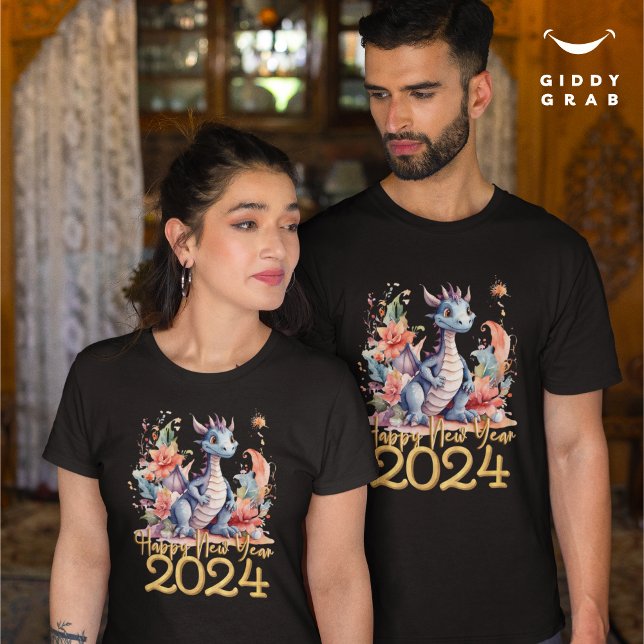 Happy New Year 2024 Chinese Dragon Water Colour T-Shirt (Creator Uploaded)