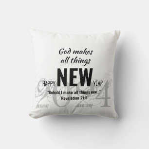HAPPY NEW YEAR 2024 Christian Bible Verse WHITE Cushion