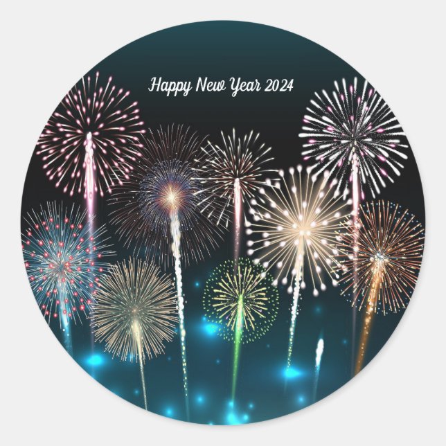 Happy New Year 2024 Classic Round Sticker (Front)