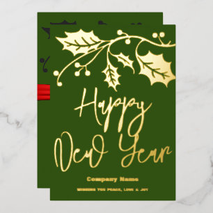 Happy New Year 2024 company, red ribbon Foil Holiday Card