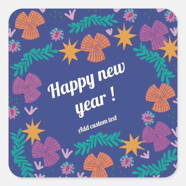 Happy new year 2024 customisable blue modern  square sticker (Front)