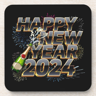 Happy New Year 2024 Elegant New Year's Eve Party Coaster