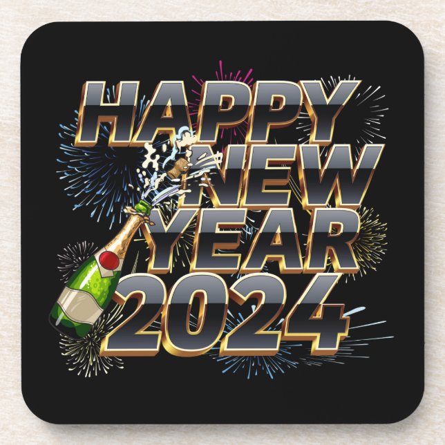 Happy New Year 2024 Elegant New Year's Eve Party Coaster (Front)
