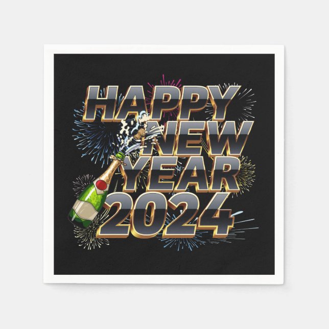 Happy New Year 2024 Elegant New Year's Eve Party Napkin (Front)