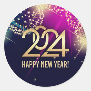 Happy New Year 2024. Fireworks  Classic Round Sticker