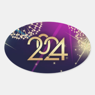 Happy New Year 2024. Fireworks Oval Sticker