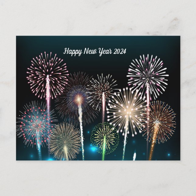 Happy New Year 2024  Fireworks Postcard (Front)