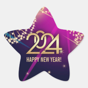 Happy New Year 2024. Fireworks Star Sticker