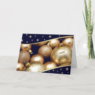 Happy New Year 2024. Gold  Baubles Holiday Card