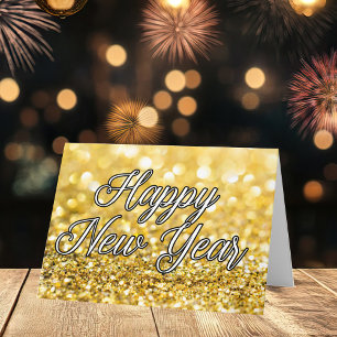Happy New Year 2024 Gold Glitter Custom Company Card