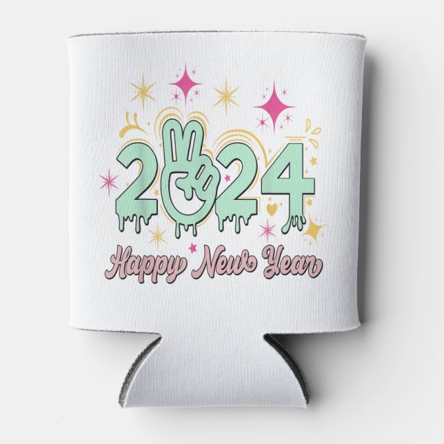 Happy New Year 2024 Goodbye 2023 Hello 2024 Can Cooler (Front)