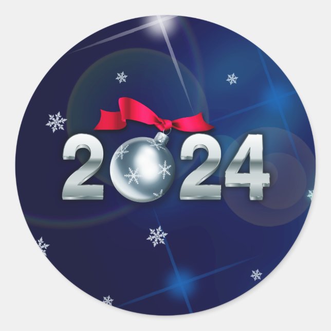 Happy New Year 2024. Holiday Classic Round Sticker (Front)