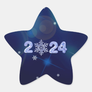 Happy New Year 2024. Ice Numbers & Snowflake Star Sticker